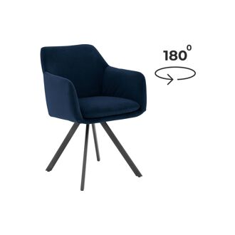 Goossens Excellent Eetkamerstoel Binn blauw stof graden draaibaar met return functie met armleuning, stijlvol landelijk - 8718823202465